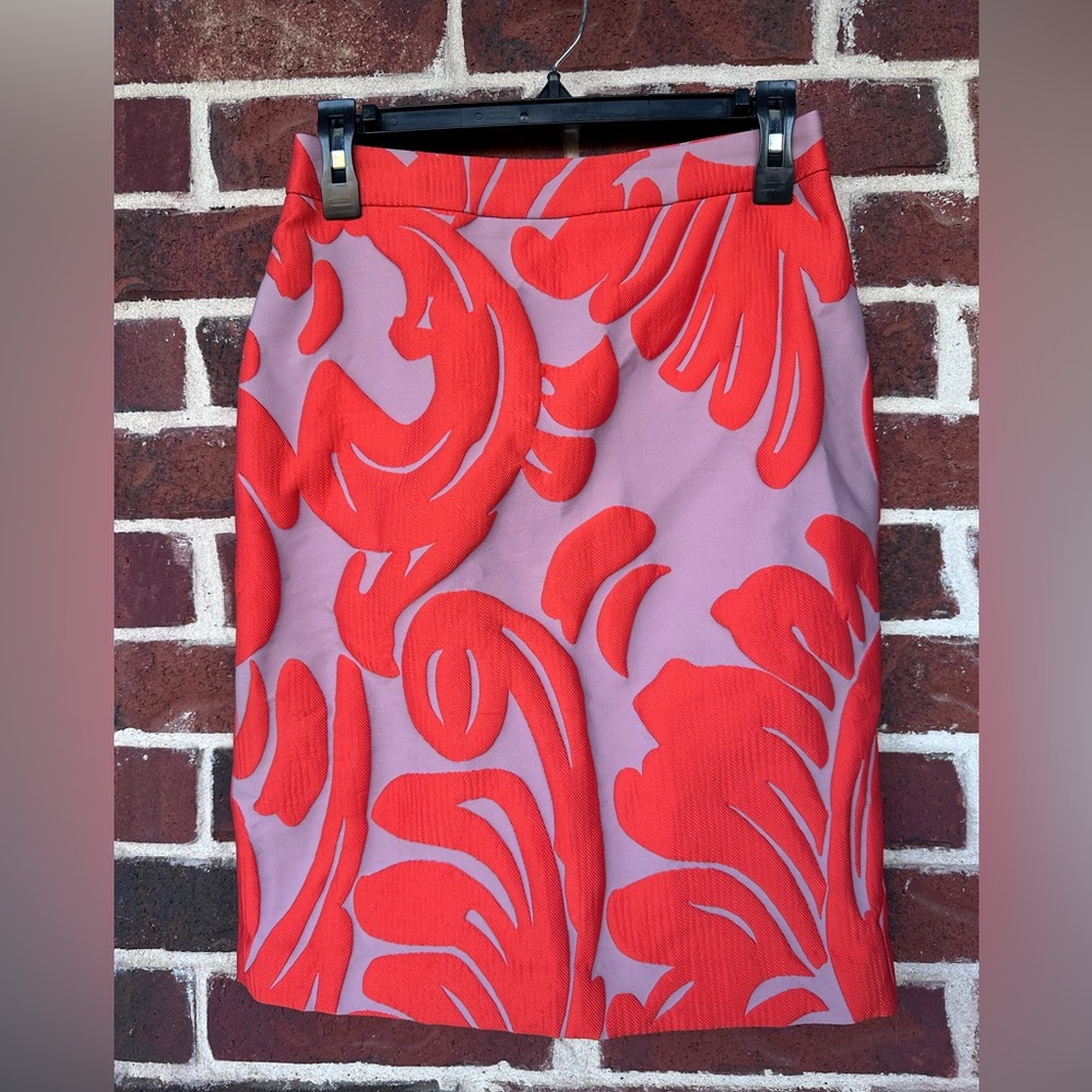 Ann Taylor Petite Red & Lilac Floral Pencil Skirt